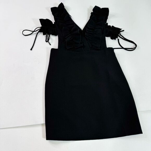 Endless Rose Dress Womens Large Black Cold Shoulder Ruffle Mini Sleeveless - Picture 1 of 10